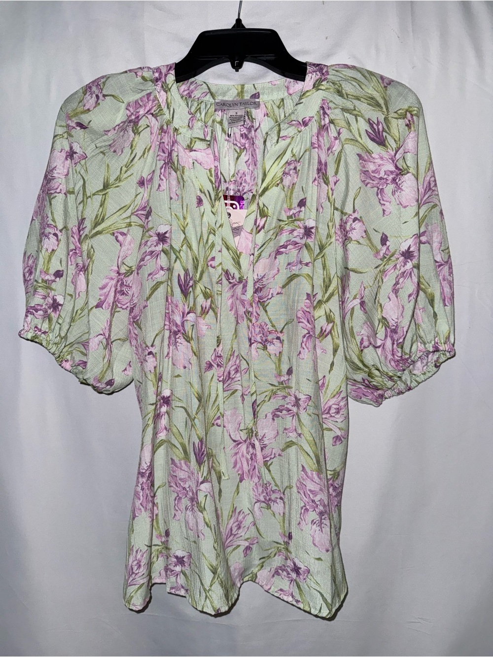 NWT Carolyn Taylor Melody Elbow Puff Sleeve Tie Tunic Size Small